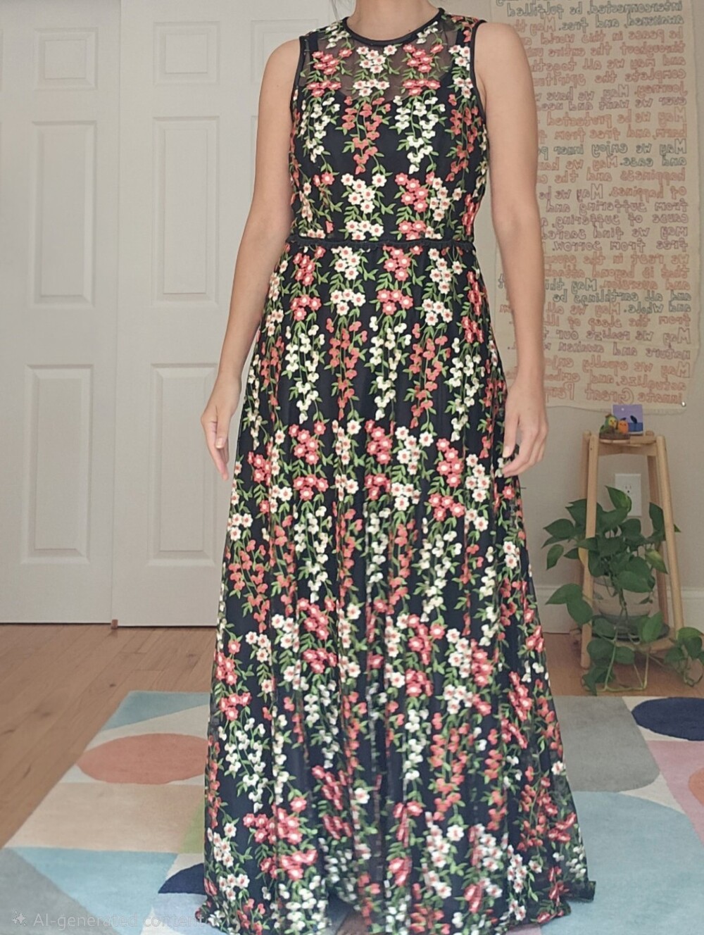 TASL Navy Blue Floral Embroidered Maxi Dress